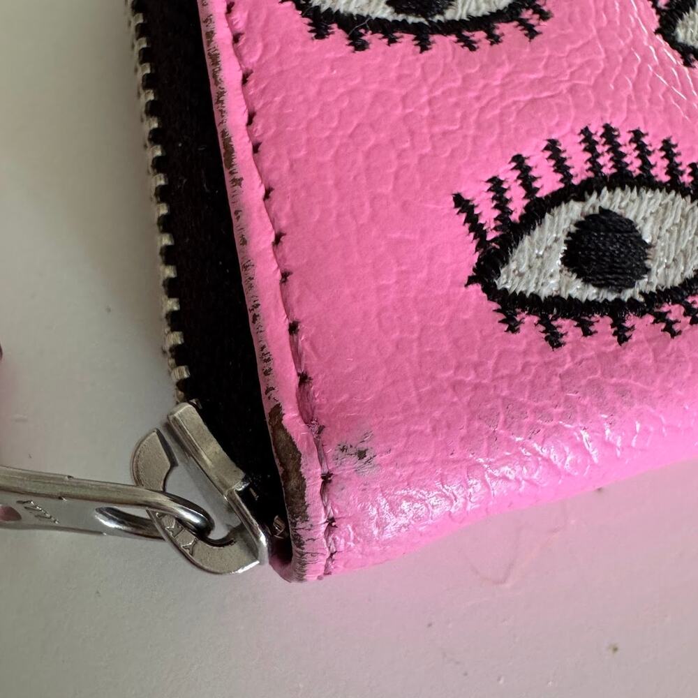 Min & Mon Bubblegum Pink Leather Frodo Wallet All Over Eyes Embroidery - Picture 2 of 8